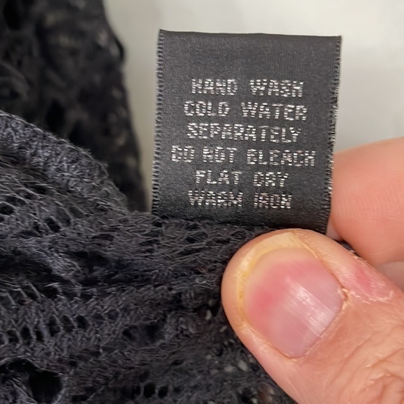 Black Sheer Cutout Lacey 3/4 Sleeve Cardigan with Open Front Crochet Size L - Picture 3 of 11